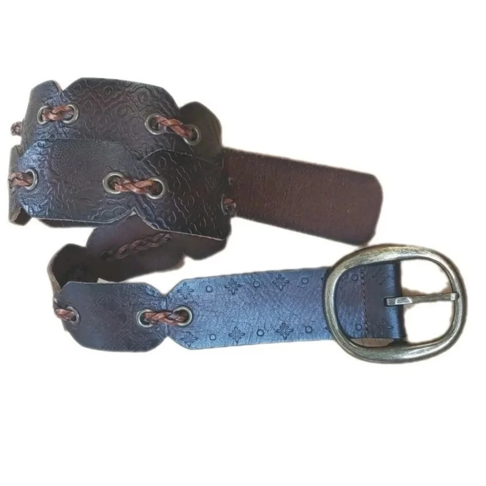 Fossil Tooled Leather Belt Dark Brown Braided Plus 36